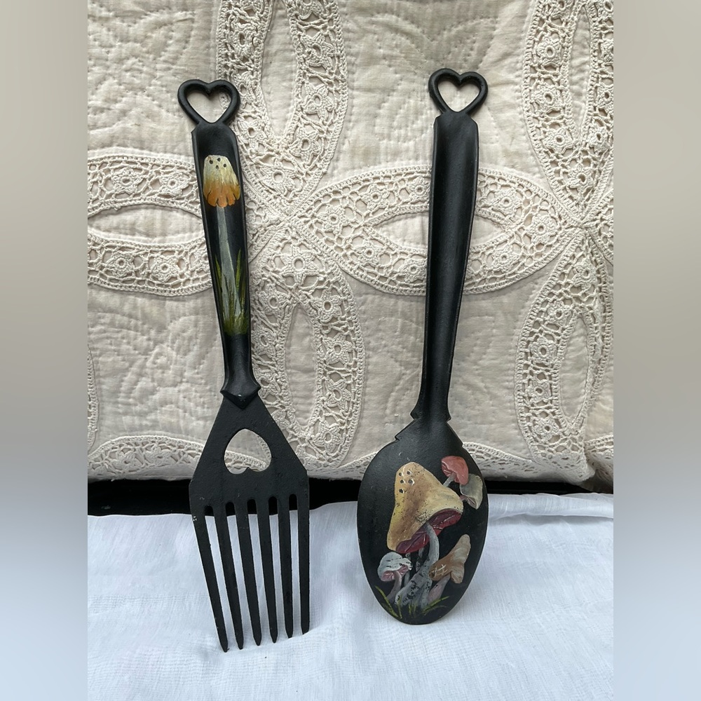 Vintage Large Cast Iron Fork & Spoon Set.
